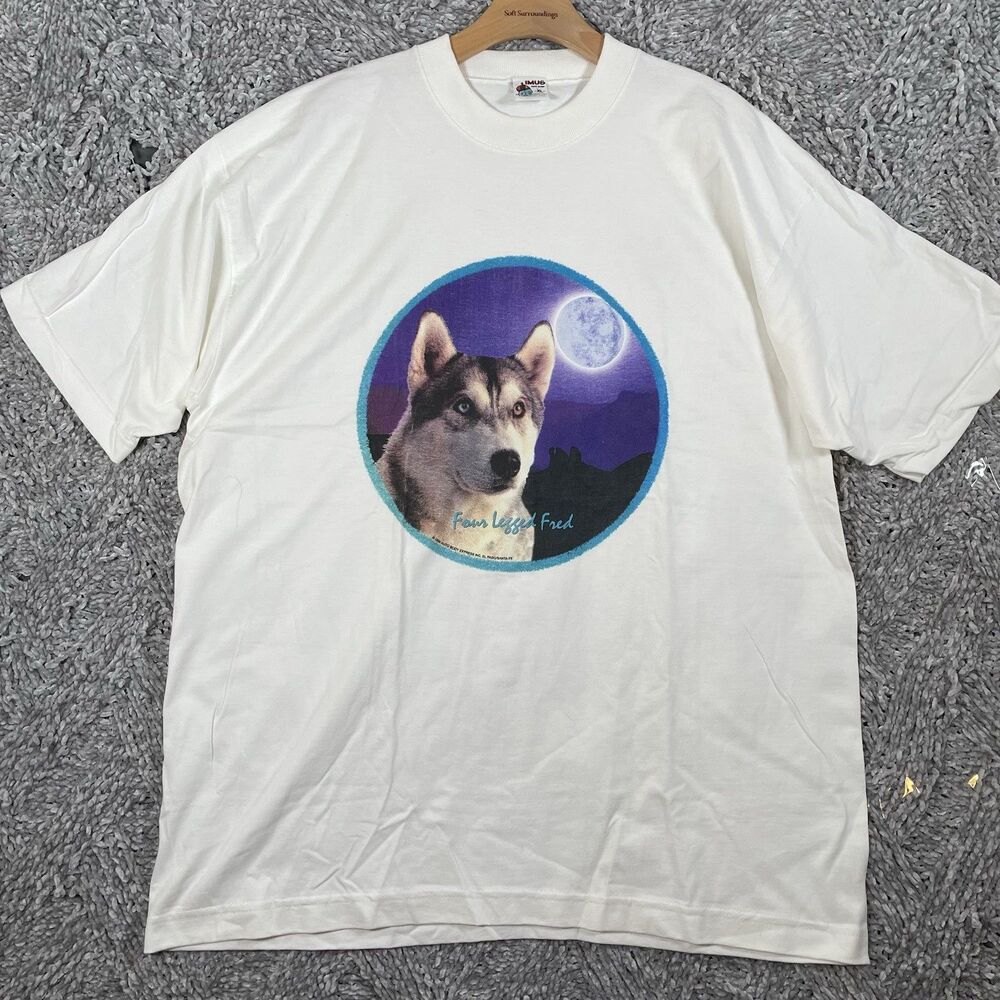 Vintage IMUS T-Shirt Men's XL Wolve's Graphic Tee White Short Sleeve Made In USA